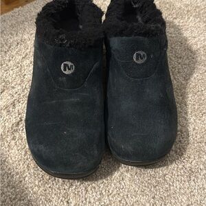 Black Suede Fur-Lined Clogs